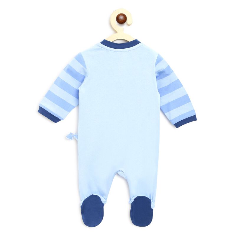 Boys Medium Light Blue Printed Front Opening Babysuit image number null